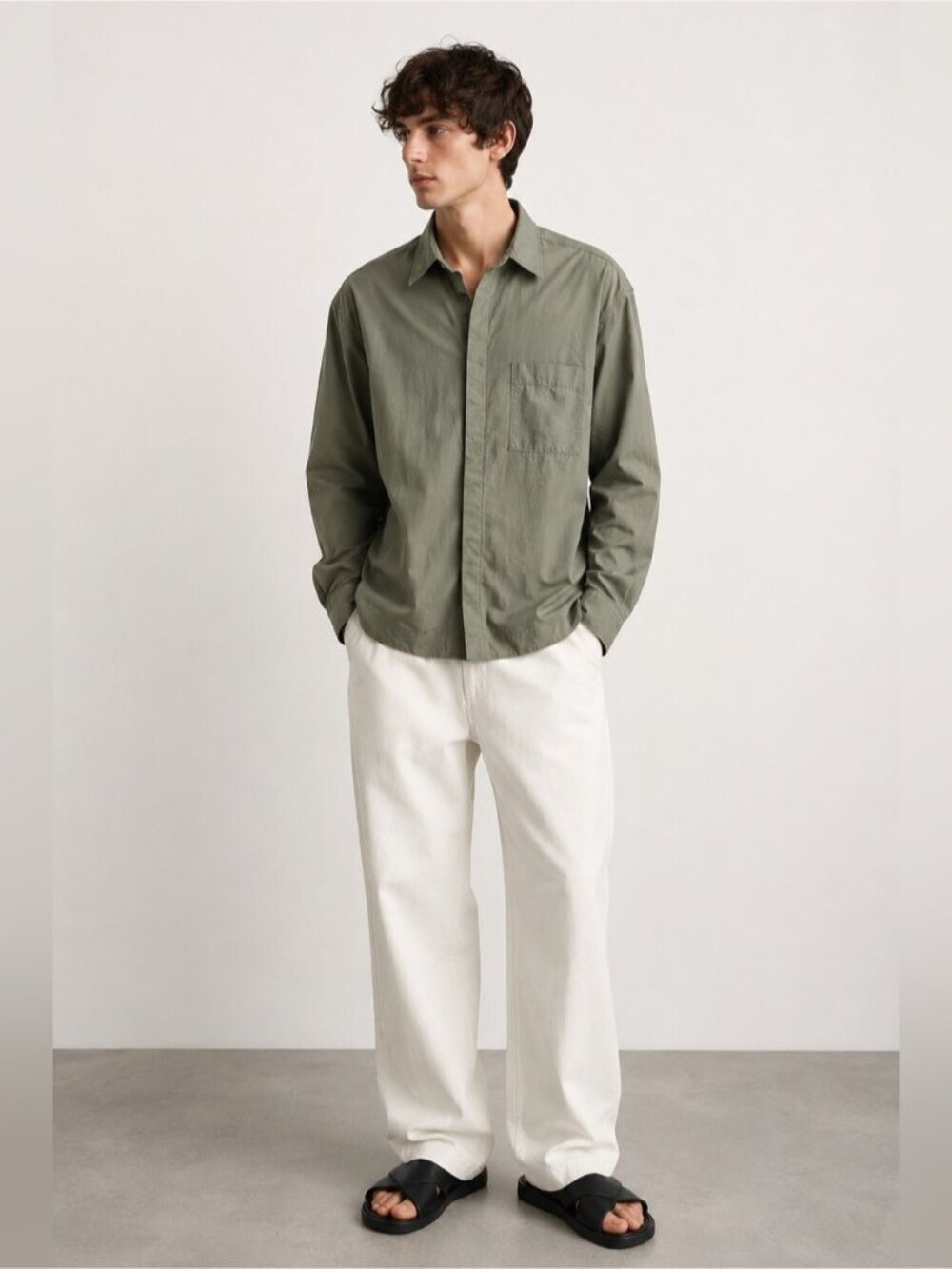 Edition Sage Green Hidden Placket Button-Up Shirt Size 100 Oversized Fit